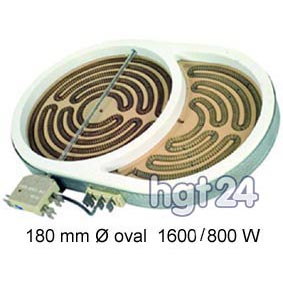 Strahlheizkrper Zweikreis Brter 180 mm  oval, 1600+800 Watt 230 Volt
