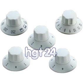 Knebel Drehgriff-Set 5-teilig wei [550128] - Knebel 853058001 E-Herd Elektroherd Ceranfeld Backofen AEG Bauknecht Bosch Constructa Electrolux Siemens Whirlpool 550128 - Knebel-Set 7-teilig wei Knopf Handgriff Drehgriff Schaltgriff 0-Stellung - abgeflachter Achse oben fr Normachse 6  /4,6 mm Backofen Ceranfeld E-Herd Kochfeld AEG Alaska Algor Alno Ariston Arthur Martin Balay Bauknecht BBC Beko Blomberg Bomann Bosch Bra